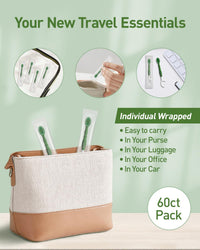 nicedae Disposable Mini Travel Toothbrush Bulk with Toothpaste 5in1 60Ct Portable Toothbrushes Set Floss Pick Tongue Scraper Cruise and Travel Essentials (Green)