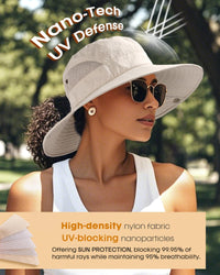 FURTALK Womens Sun Hat with Ponytail Hole Beach Hiking Summer Wide Brim UPF 50+ Outdoor Protection Foldable Bucket Hat Beige, One Size