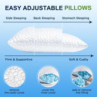 SUPA MODERN Cooling Pillow Queen Size Set of 2, CertiPUR-US Shredded Memory Foam Pillows for Sleeping, Cool Bed Pillows for Hot Sleepers, Adjustable Firm Pillow for Side,Back,Stomach Sleepers