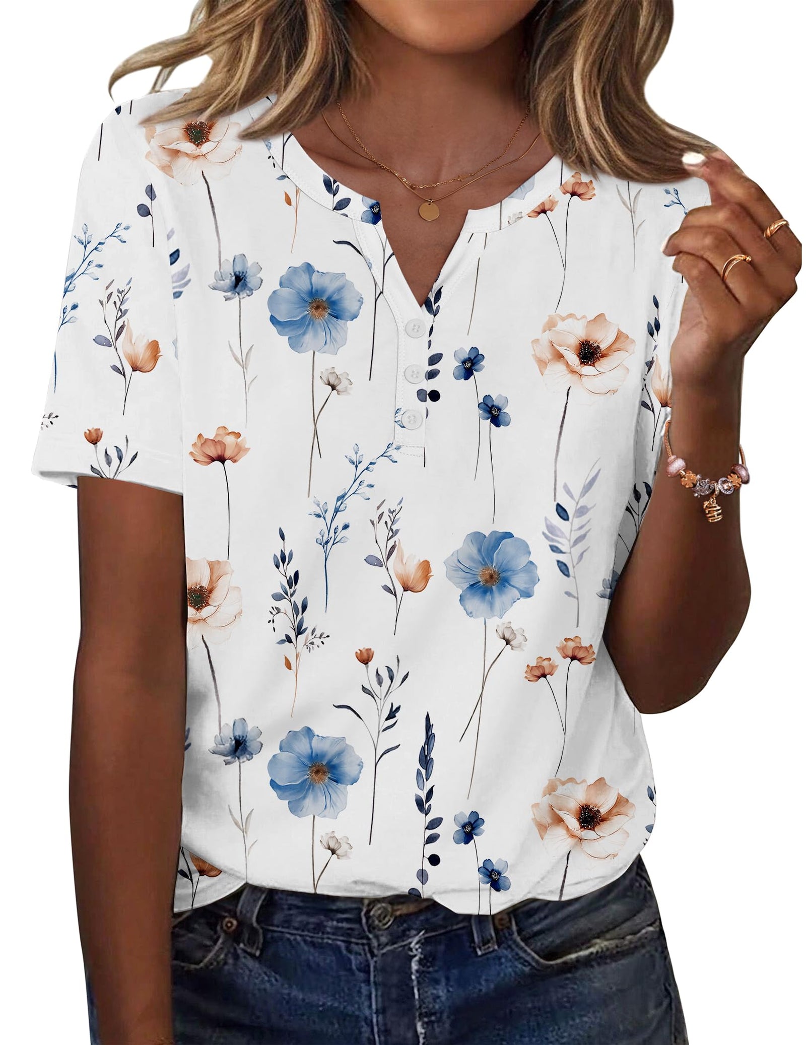Zeagoo Shirts for Women Short Sleeve Floral Blouses 2025 Fashion Summer Clothes Business Work Dress Shirts