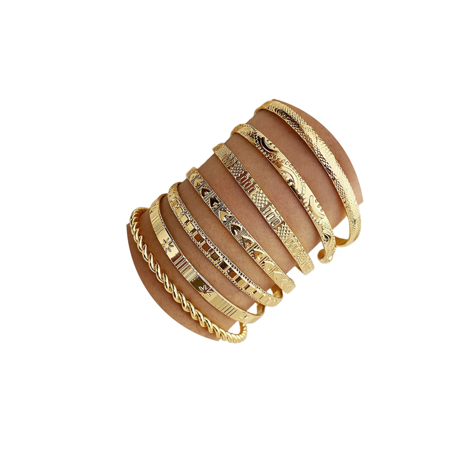 IFKM Gold Bangles Bracelets for Women 14k Gold Plated Multi Layer Stackable Cuff Bracelet Set