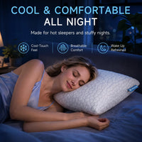 QUTOOL Cooling Pillow for Sleeping, CertiPUR-US Shredded Memory Foam Queen Pillows Set of 2, Cool Pillow for Hot Sleepers Adjustable Firm Pillow for Side, Back, Stomach Sleepers Soft Yet Support,White