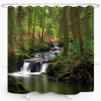 ZXMBF Nature Shower Curtain Flowing Stream Forest Waterfall Natural Landscape Green Trees Jungle Mossy Rocks Themed Scenery Waterproof Fabric Bathroom Decor 72x72 Inch Plastic Hooks 12PCS