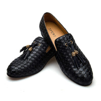 Men's Vintage Velvet Embroidery Noble Loafer Shoes Slip-on Loafer Smoking Slipper Tassel Loafer, Black/01, 9.5 US