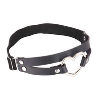 FM FM42 Black PU Simulated Leather Women's Gothic Double Straps Heart O Ring Leg Thigh Elastic Garter Belt, One Pair