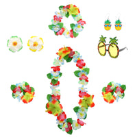 Hawaiian Outfits Accessories Set for Women, 8 PCS Summer Hula Dress Up Accessory with Tropical Flower Crown, Hibiscus Hair Clip, Leis, Bracelet, Earring and Sunglasses for Hawaii Beach Favors Supplies