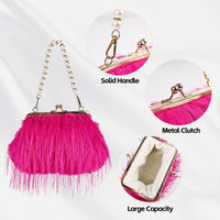 FeelfunFeather Women Clutch Purses,Fluffy Feather Evening Handbags for Wedding Party Banquet Prom Crossbody Bag with Detachable Chain(Hot Pink)