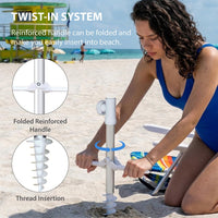 AMMSUN 6.5ft twice folded Portable beach umbrella with sand anchor windproof, Push Button Tilt and Air vent UPF 50+ Protection Fits in a large Suitcase for Patio Garden Beach Pool Backyard Blue