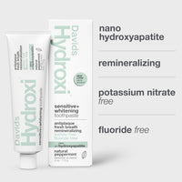 Davids Hydroxi Fluoride Free Nano Hydroxyapatite Toothpaste for Remineralizing, Sensitive Support, Whitening, Antiplaque, SLS Free, Natural Peppermint, 4oz, Made in USA