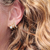 Obidos 14K Gold Plated Illusion Stud Earrings for Women | Triple Huggie Hoop Earrings for One Hole| Trendy Simple Hypoallergenic Fashion Accessories Gold Jewelry Gifts for Womens (Yellow Gold)