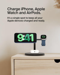 Belkin MagSafe-Compatible iPhone Charger, 3-in-1 Wireless Charging Station, Qi2-Certified 15W Wireless Charge for Apple iPhone 17 Series, Apple Watch, AirPods w/Non-Slip Base, 40W Included - Black