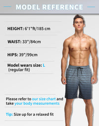 Flytop Mens Swim Trunks, Quick Dry Mesh Liner Board Shorts, Zipper Pockets, Above-Knee Bathing Suit Striped Grey Gradient L
