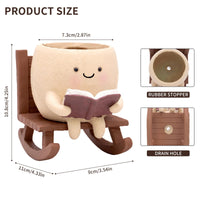 YOUOIVIA Rocking Chair Book Planter, Cute Smiley Face Succulent Plant Pots for Indoor Outdoor Plants, Unique Funny Flower Pots with Drainage Hole, Plant Gifts for Mother's Day, Birthday, Christmas