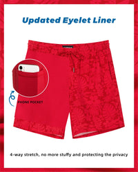 SURF CUZ Mens Swim Trunks with Compression Liner Quick Dry Swim Shorts 7" Swimming Trunks Stretch Zipper Pockets,Red Leaves,M