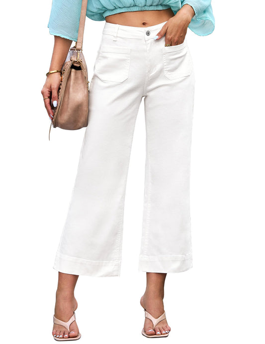 luvamia Wide Leg Jeans for Women Trendy High Waisted Flare Jeans Cropped Denim Pants Stretchy Baggy with Patch Pockets Womens Jeans Stretchy Womens Jeans Size 8 White Slacks for Women Size 10