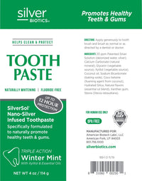 Silver Biotics Toothpaste | SilverSol Ag₄O₄ 20 ppm Nano-Silver Infused + Above-Sea Coral Calcium | Naturally Whitening | Flouride-Free | Winter Mint | 4 oz