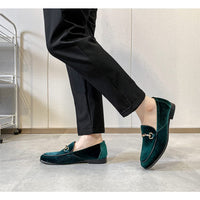 LCQL Men's Velvet Leather Driving Shoes - Dancing Fashion Slipper Casual Slip On Loafers Size 11.5 Green