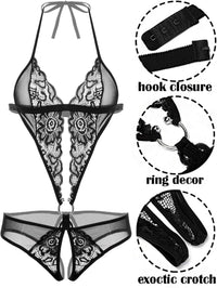 Avidlove Lingerie for Women Black Lingerie Bodysuit Sexy Deep V Lace Teddy One Piece Babydoll XS