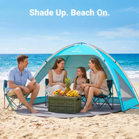 Wolfwise Portable Beach Tent Sun Shelter, Large Spacious Sun Shade for 3-4 Person, UPF 50+ UV Protection, Extendable Floor for Privacy, 3 Ventilated Mesh Windows, Carrying Bag, 95 ″x65″x55″, Blue