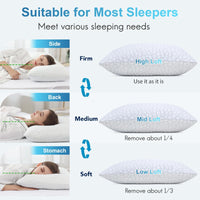 QUTOOL Cooling Pillow for Sleeping, CertiPUR-US Shredded Memory Foam Queen Pillows Set of 2, Cool Pillow for Hot Sleepers Adjustable Firm Pillow for Side, Back, Stomach Sleepers Soft Yet Support,White