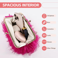 FeelfunFeather Women Clutch Purses,Fluffy Feather Evening Handbags for Wedding Party Banquet Prom Crossbody Bag with Detachable Chain(Hot Pink)