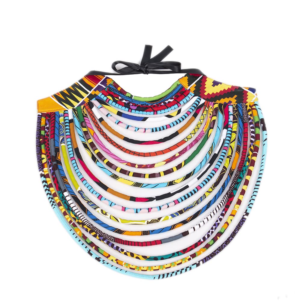 BAZINRICHE Women's Necklaces Ankara Kente Necklace Long Multi Strand African Wax Collar