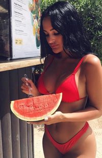 Women's High Cut Thong Bikini Low Triangle Swimsuit Padded Swimwear Adjustable Strap Sexy 2PCS Beachwear Red M