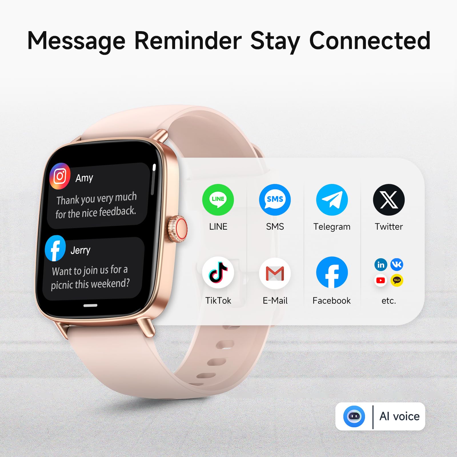 Smart Watch for Women, 1.85" HD Smartwatch Compatible iPhone/Samsung/Android (Answer/Make Calls), 100+ Sport Modes Fitness Tracker with Heart Rate/Sleep/SpO2 Monitor, IP68 Waterproof, with 2 Bands