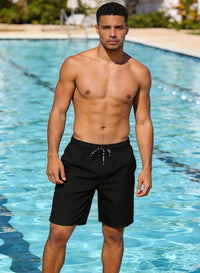 HOdo Mens Swim Trunks with Mesh Liner 9" Quick Dry Swim Shorts Bathing Suits for Men Swimwear Board Shorts wiht Pockets Black L