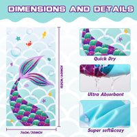 WERNNSAI Mermaid Kids Beach Towel for Girls - 30” x 60” Mermaid Sand Free Swim Towels for Girls Bath Pool Camping Travel Towel Quick Dry Ultra Absorbent Super Soft Beach Blanket Bath Shower Towel