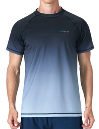 Mens Swim Shirts UPF 50+ Sun Protection Quick Dry SPF Rash Guard Outdoor Beach Fishing T Shirts(Short Sleeve GradientBlack,XL)