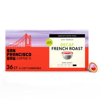 San Francisco Bay Decaf K-Cup Coffee Pods, Decaf French Roast (36 ct), Dark Roast, Commercially Compostable Single-Serve Coffee Pods, Swiss Water Process