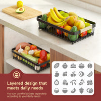 Sevenblue 2-Tier Fruit Basket with Banana Hangers, Detachable Metal Bowl