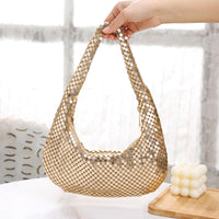 Afashor Womens Metallic Evening Bag Cute Hobo Handbag Fashion Shiny Moon-shaped Shoulder Purse Golden