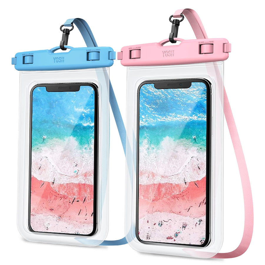 YOSH IPX8 Waterproof Phone Case 2 Pack, Fits Up to 7.0", Blue & Pink