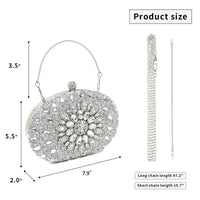 Beaguful Women's Evening Bags Sparkly Rhinestone Clutch Purses Luxury Handbags Oval Rose Red