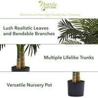 Nearly Natural 4ft Golden Cane Palm, Double Stalk Artificial Tree With Lush Realistic Foliage Maintenance Free Indoor Faux Palm Plant For Living Room, Easy Setup, Perfect Tropical Decoration