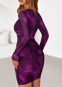 PRETTYGARDEN Women Long Sleeve Mini Dress Spring 2026 Tie Dye Print Bodycon Cocktail Party Club Outfits Homecoming Dresses (Floral Purple,Large)