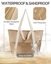 HOMESPON Mesh Beach Bag Sandproof Water Resistant Tote Zipper Pool Bag