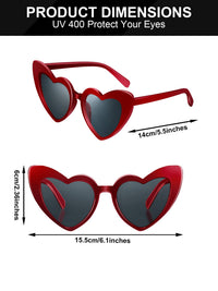 Frienda 6 Pairs Heart Shaped Sunglasses Cat Eye Shaped Sunglass for Women Bachelorette Bridesmaid Wedding Party Favor(Wine Red Grey)