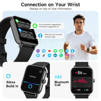 Smart Watch for Men,1.85 inch AMOLED Touchscreen for Android & iPhone Alexa Built-in Bluetooth Calls,Fitness Watch 110+ Sport Modes Heart Rate/Sp02/Sleep/Calories Monitor IP68 Waterproof(Black, 1.85)