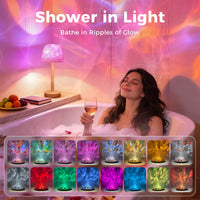 YJHAOTOU Waterproof Shower Lamp Sets with 16 Color Ocean Wave Projector, Rechargeable LED Light with Remote & Touch Control, Household lamp Sets 3 White Modes,USB-C for Bathroom, Bedroom, Spa Gifts