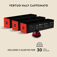 Nespresso Capsules Vertuo, Half Caffeinato, Mild Roast Coffee, 30-Count Coffee Pods, Brews 7.8oz.