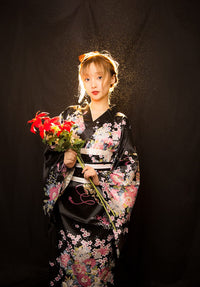 Japanese Anime Women's Long Kimono Robe Fancy Dress Hand Held Silk Folding Fans Tabi Socks Set Black