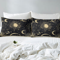 Erosebridal Bohemian Sun Moon Sheet Set King Galaxy Top Sheet Constellation Fitted Sheet Starry Sky Bed Sheet Exotic Style Golden Black Room Decorative Flat Sheet Cartoon Deep Pocket Fitted Sheets