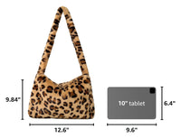 Fuzzy Tote Bag Y2K Fluffy Shoulder Bag Women Furry Purse Large Cute Plush Bag Ladies Faux Fur Bag for Autumn and Winter (Leopard)