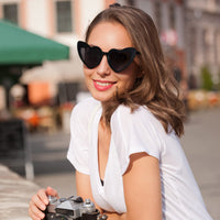 Frienda 9 Pairs Heart Shaped Sunglasses Cat Eye Shaped Sunglass for Women Bridesmaid Bachelorette Wedding Party Favor(Black Grey)