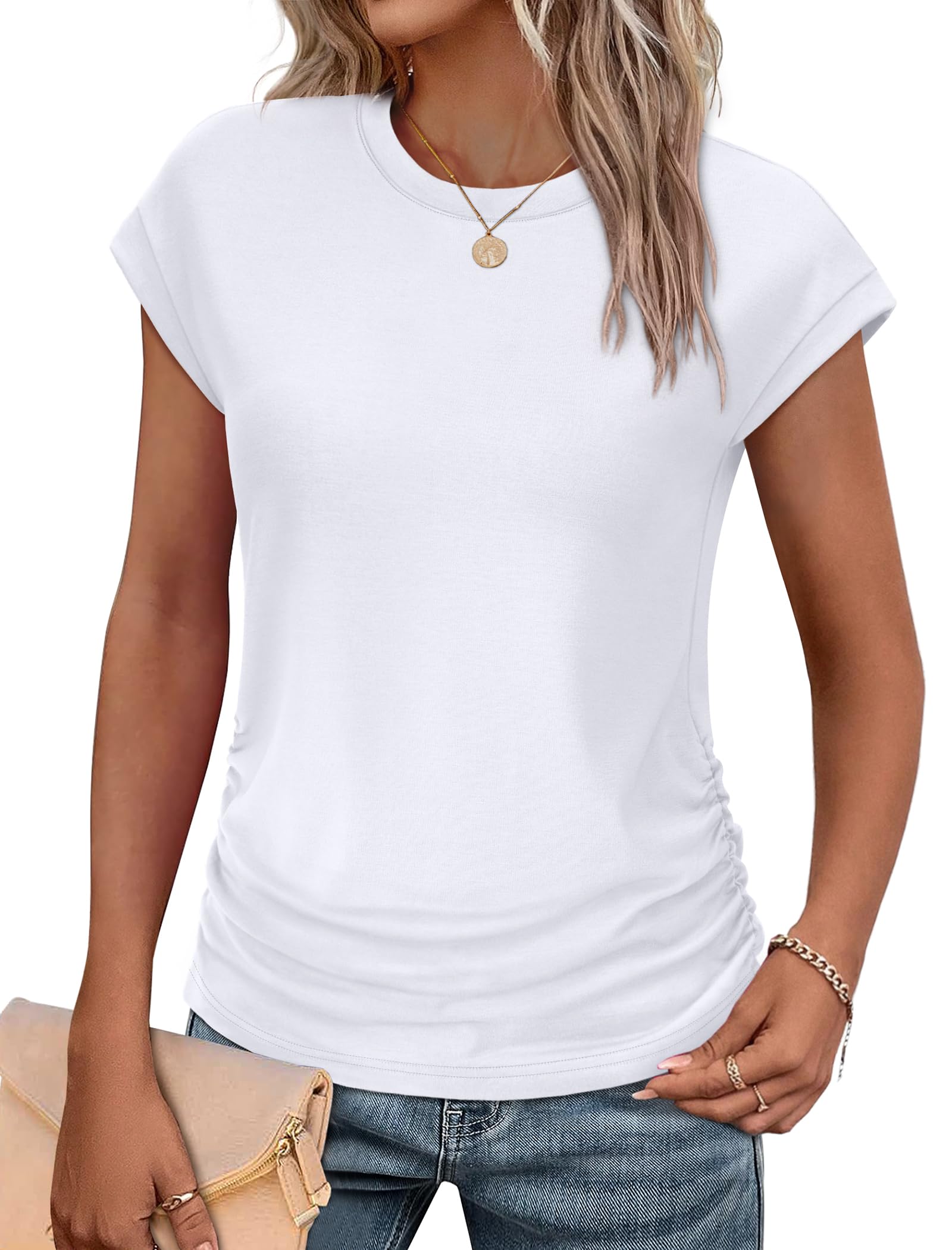 Summer Tops for Women 2026 Short Sleeve Shirts Trendy Spring Tops Work Business Casual Outfits Vacation Beach Clothes Maternity Fashion Clothing White L