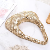 Afashor Womens Metallic Evening Bag Cute Hobo Handbag Fashion Shiny Moon-shaped Shoulder Purse Golden
