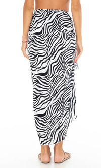 SHU-SHI Women Zebra Print Sarong Pareo Cover Up Bathing Suit Women Animal Beach Wrap Long Pool Trip Resort Skirt